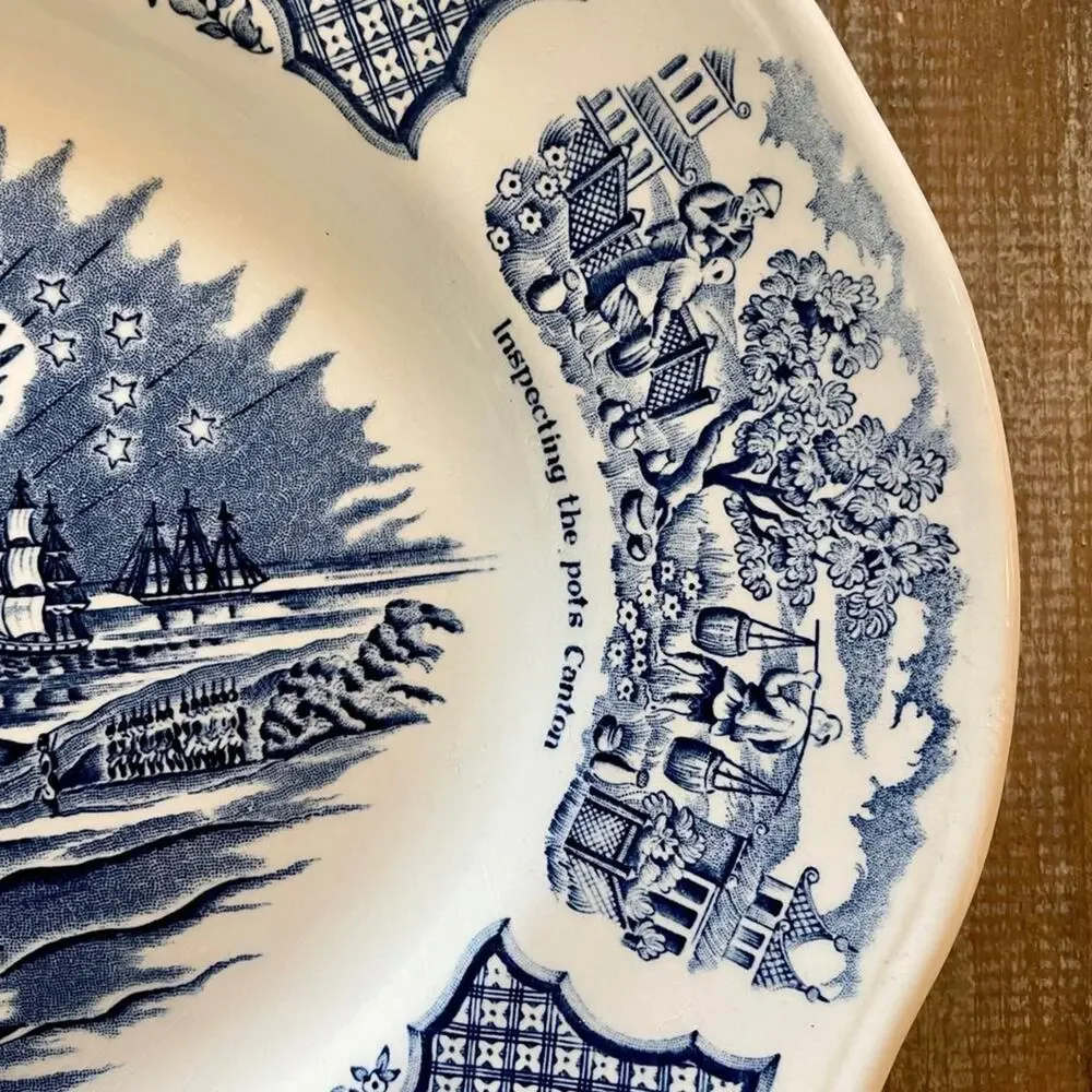 Fair Winds Alfred Meakin Staffordshire Blue White Historical Nautical Platter